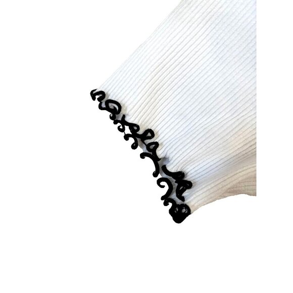 NWOT ZARA Short Sleeve Ribbed Knit Mini Dress Sze Medium White Black Ruffle Trim - Picture 3 of 6